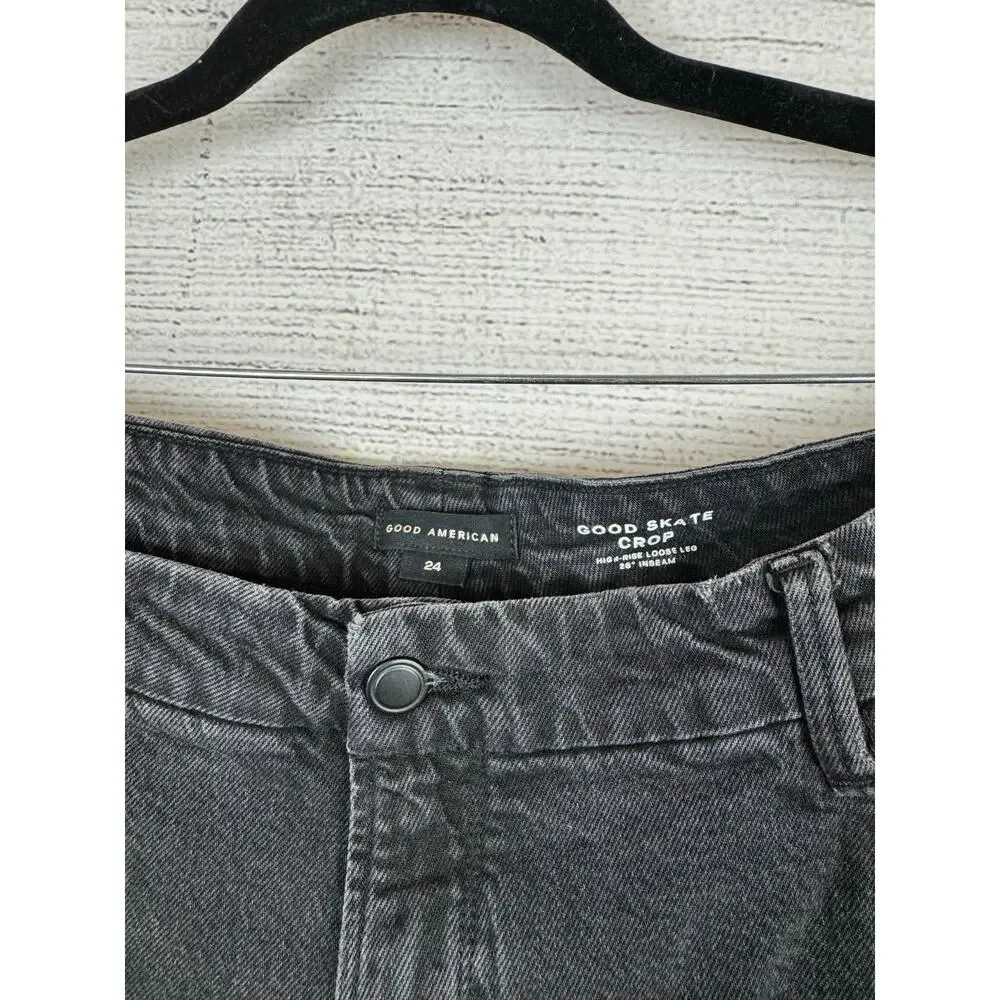 Good American Plus Size Black Wash Good Skate High Rise Loose Leg Jeans Size 24